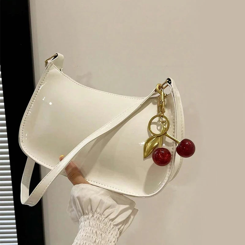 Women’s PU Leather Shoulder Bag with Cherry Pendant