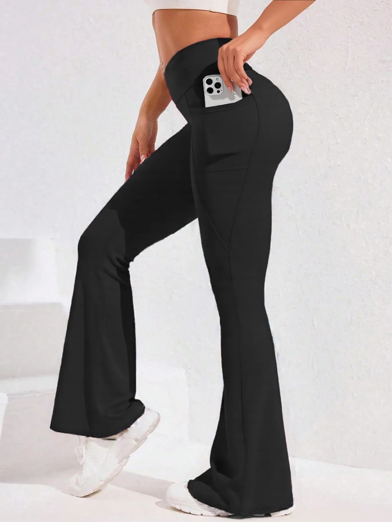 High Waist Women’s Flare Yoga Pants – Push-Up Wide Leg Leggings with Pocket