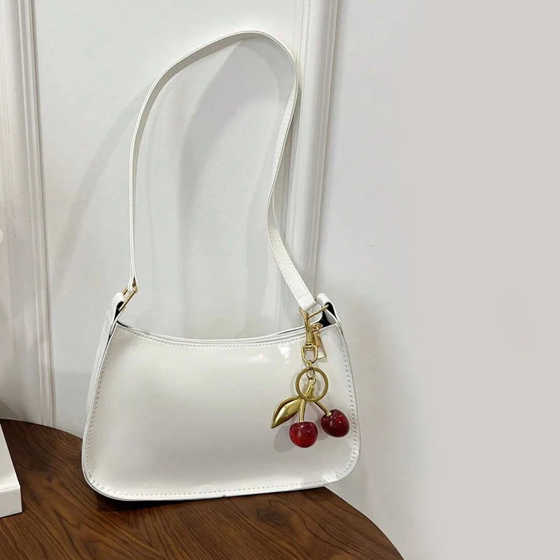 Women’s PU Leather Shoulder Bag with Cherry Pendant