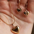 Women’s Glossy Gold Plated Heart Jewelry Set – Dangle Earrings & Necklace for Daily Wear