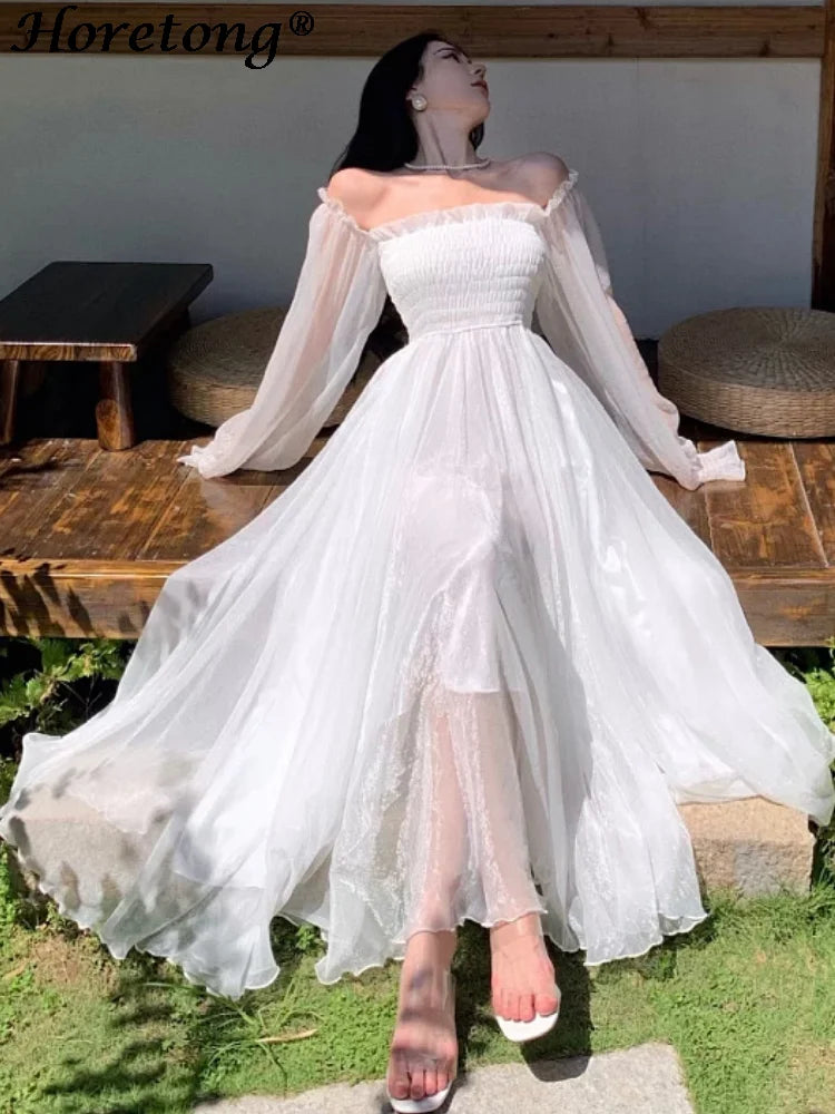 White Off-Shoulder Maxi Dress