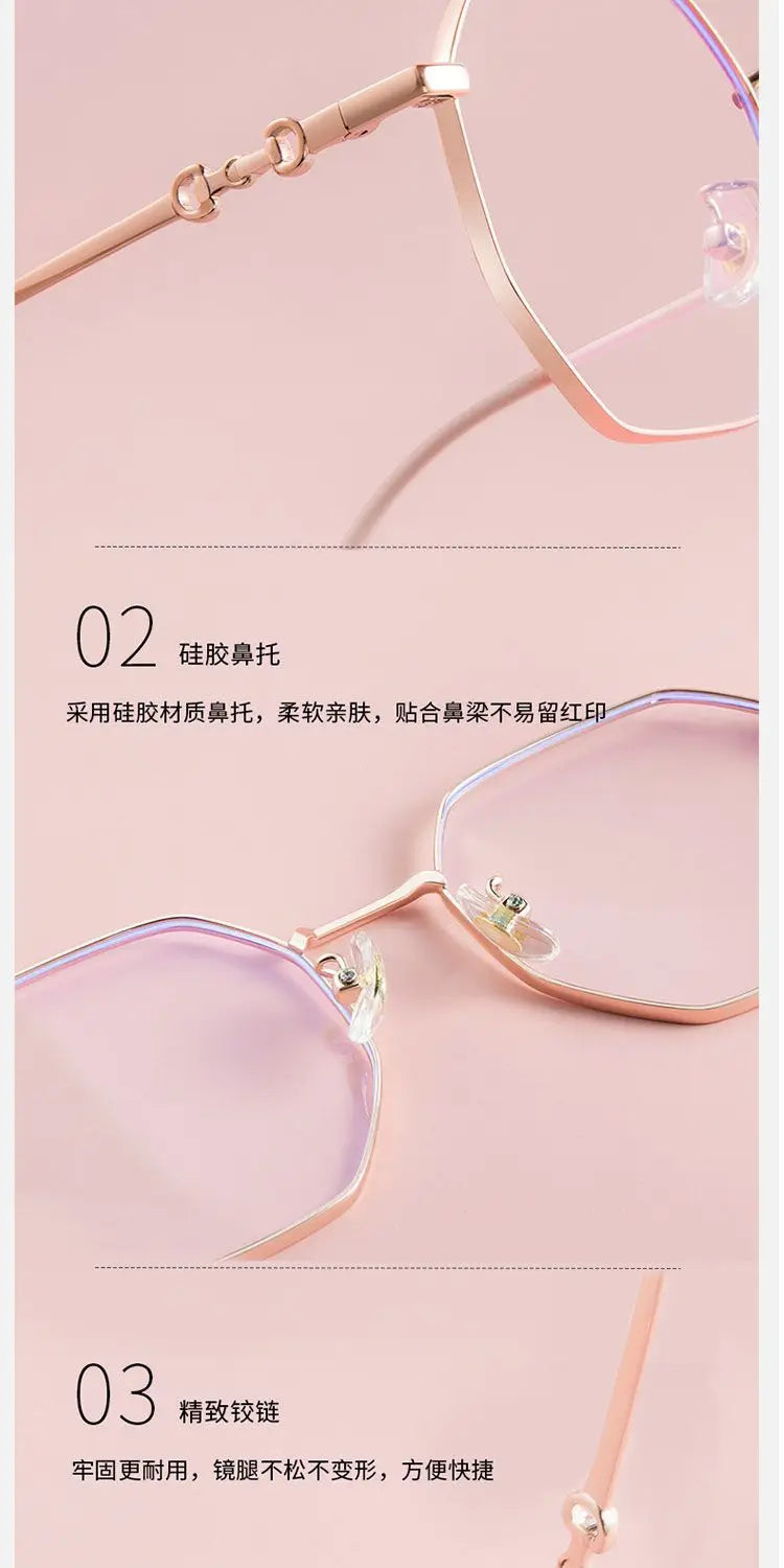 0 -0.5 ~ -6.0 Prescription Myopia Glasses Anti Blue Light Flat Glasses Polygonal Metal Frame Myopia Glasses
