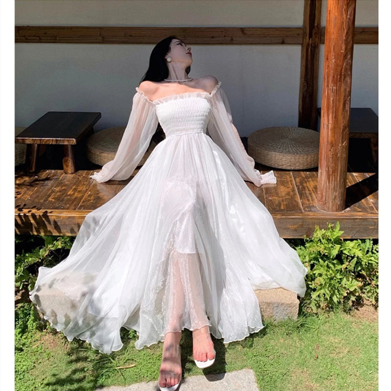 White Off-Shoulder Maxi Dress