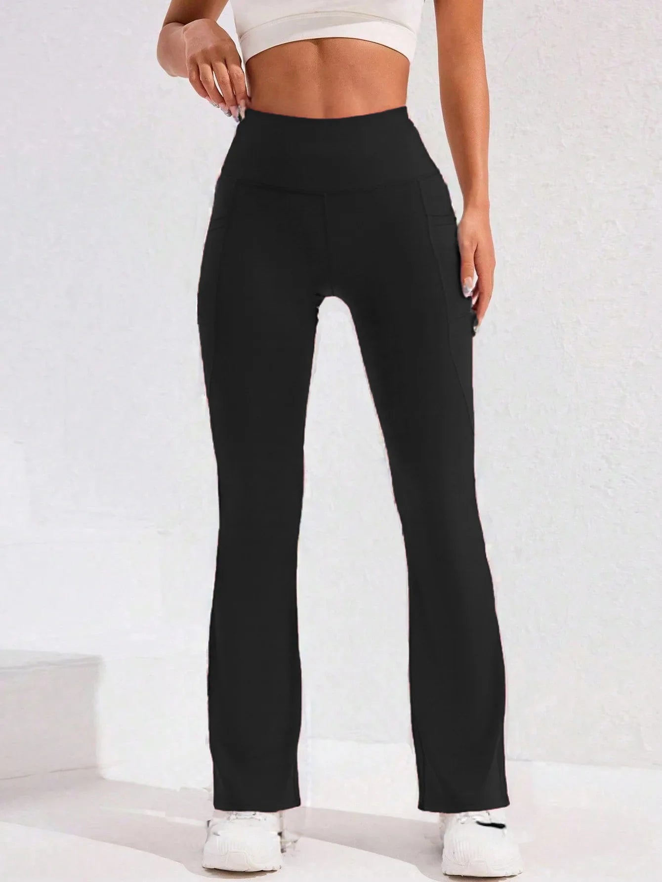 High Waist Women’s Flare Yoga Pants – Push-Up Wide Leg Leggings with Pocket