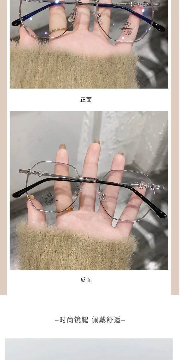 0 -0.5 ~ -6.0 Prescription Myopia Glasses Anti Blue Light Flat Glasses Polygonal Metal Frame Myopia Glasses