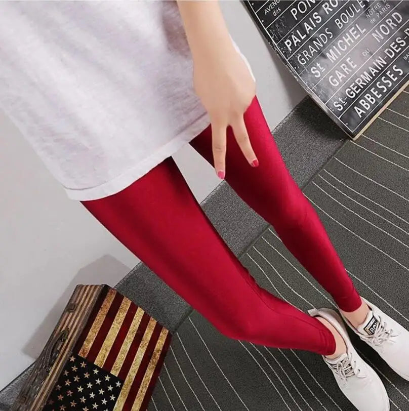 Women’s Spring Solid Color Leggings – High Stretch Candy Neon Legging Pants