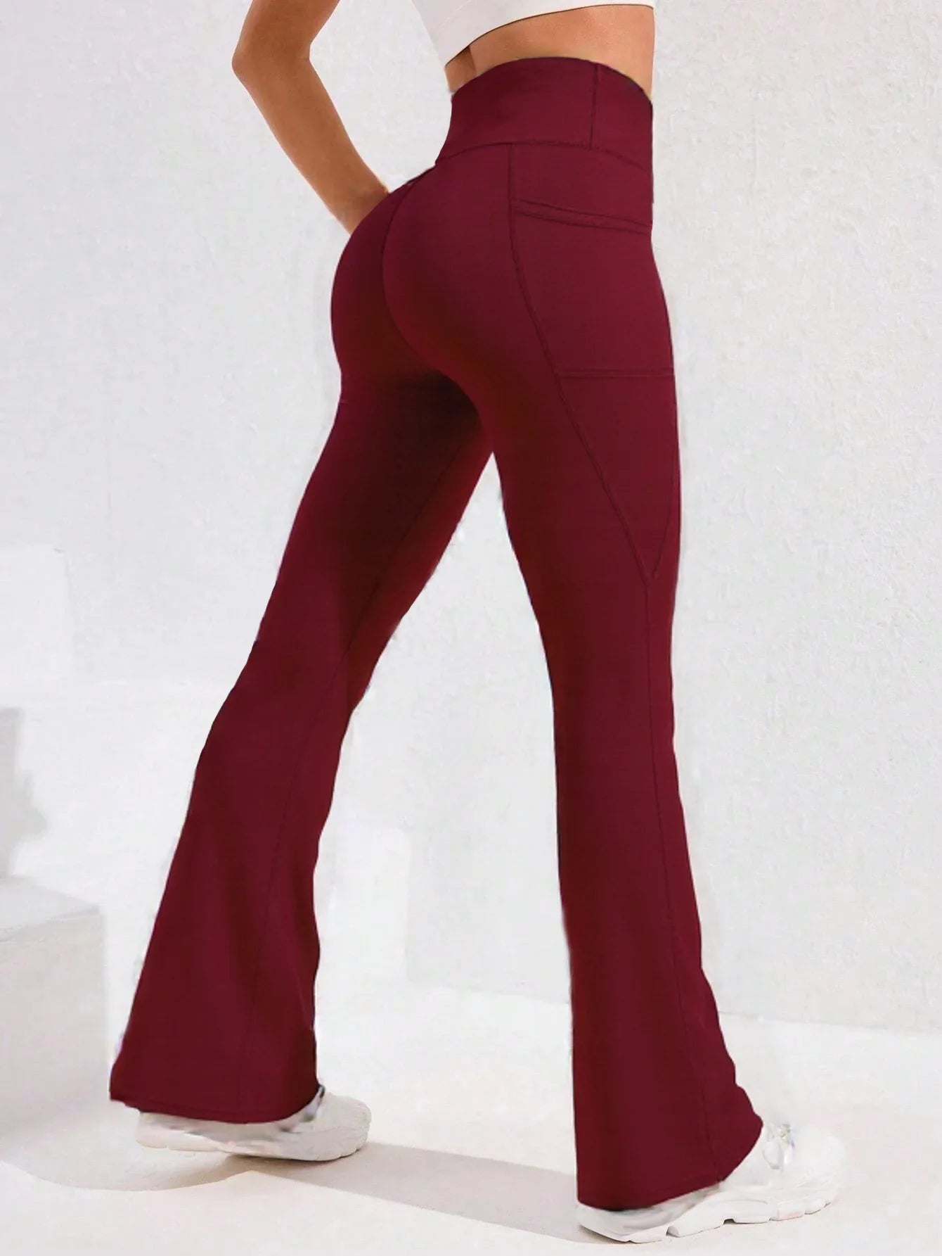 High Waist Women’s Flare Yoga Pants – Push-Up Wide Leg Leggings with Pocket