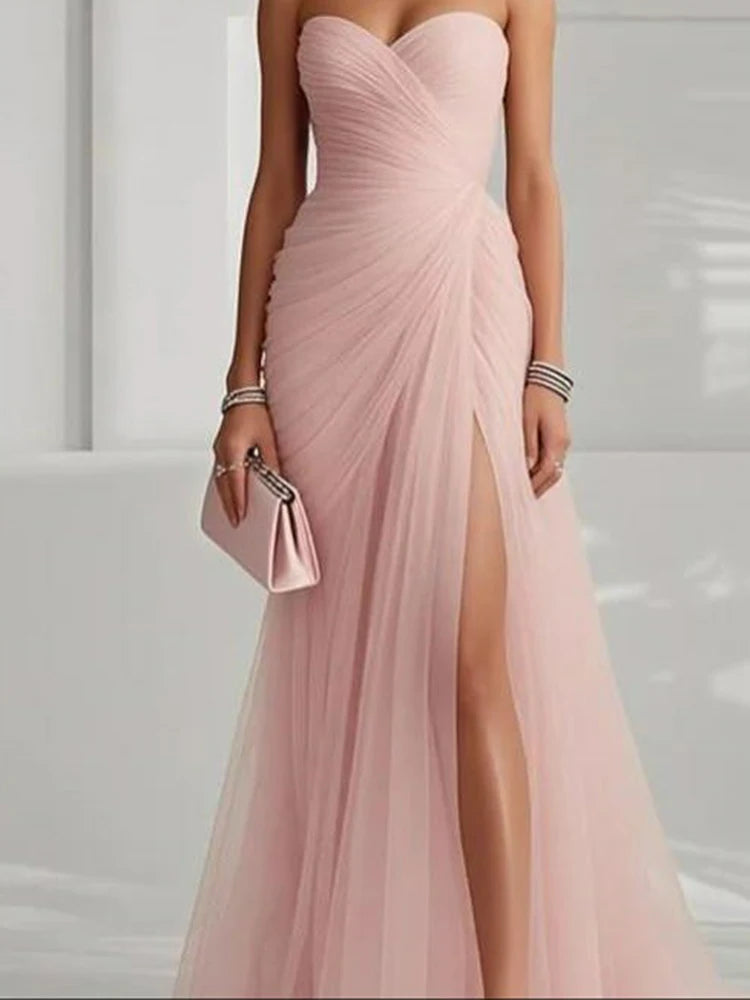 Pink Mermaid Prom Dress Slit