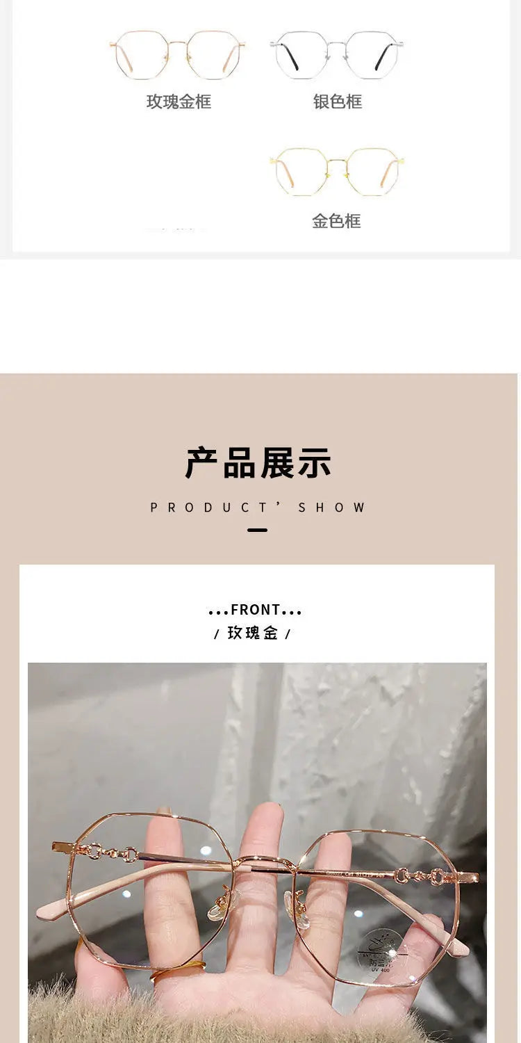 0 -0.5 ~ -6.0 Prescription Myopia Glasses Anti Blue Light Flat Glasses Polygonal Metal Frame Myopia Glasses