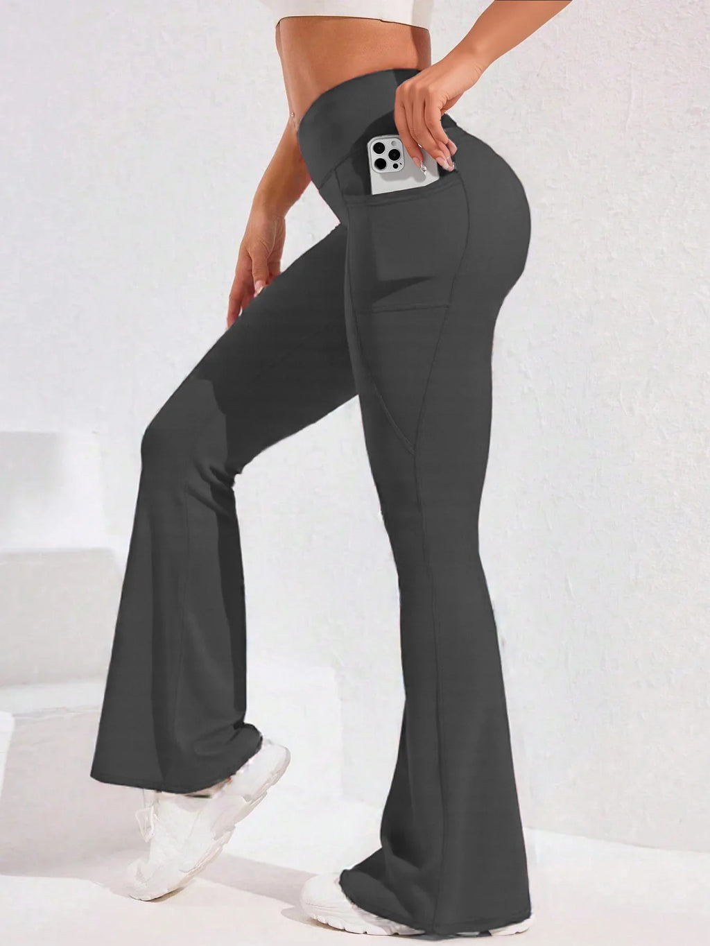 High Waist Women’s Flare Yoga Pants – Push-Up Wide Leg Leggings with Pocket