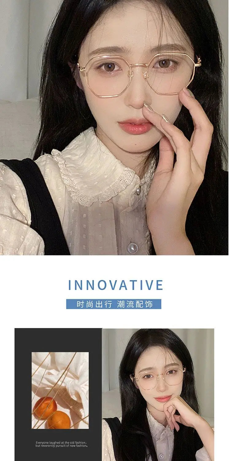 0 -0.5 ~ -6.0 Prescription Myopia Glasses Anti Blue Light Flat Glasses Polygonal Metal Frame Myopia Glasses