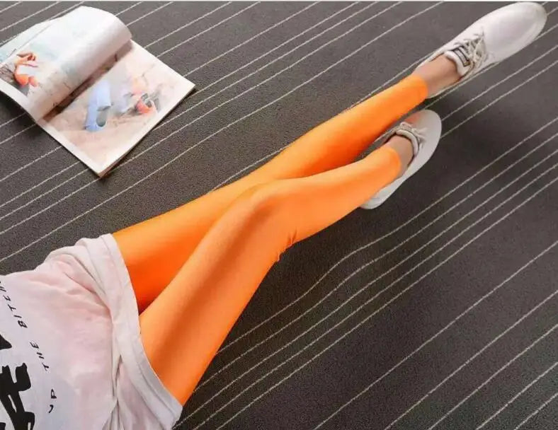 Women’s Spring Solid Color Leggings – High Stretch Candy Neon Legging Pants