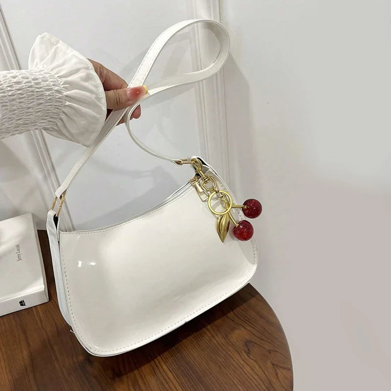 Women’s PU Leather Shoulder Bag with Cherry Pendant
