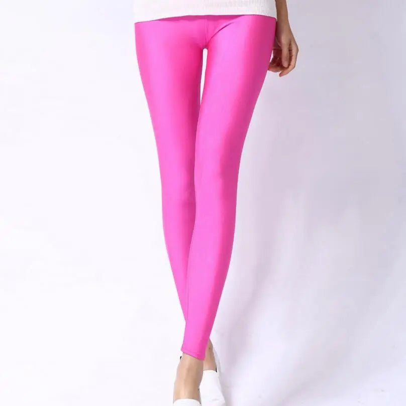 Women’s Spring Solid Color Leggings – High Stretch Candy Neon Legging Pants
