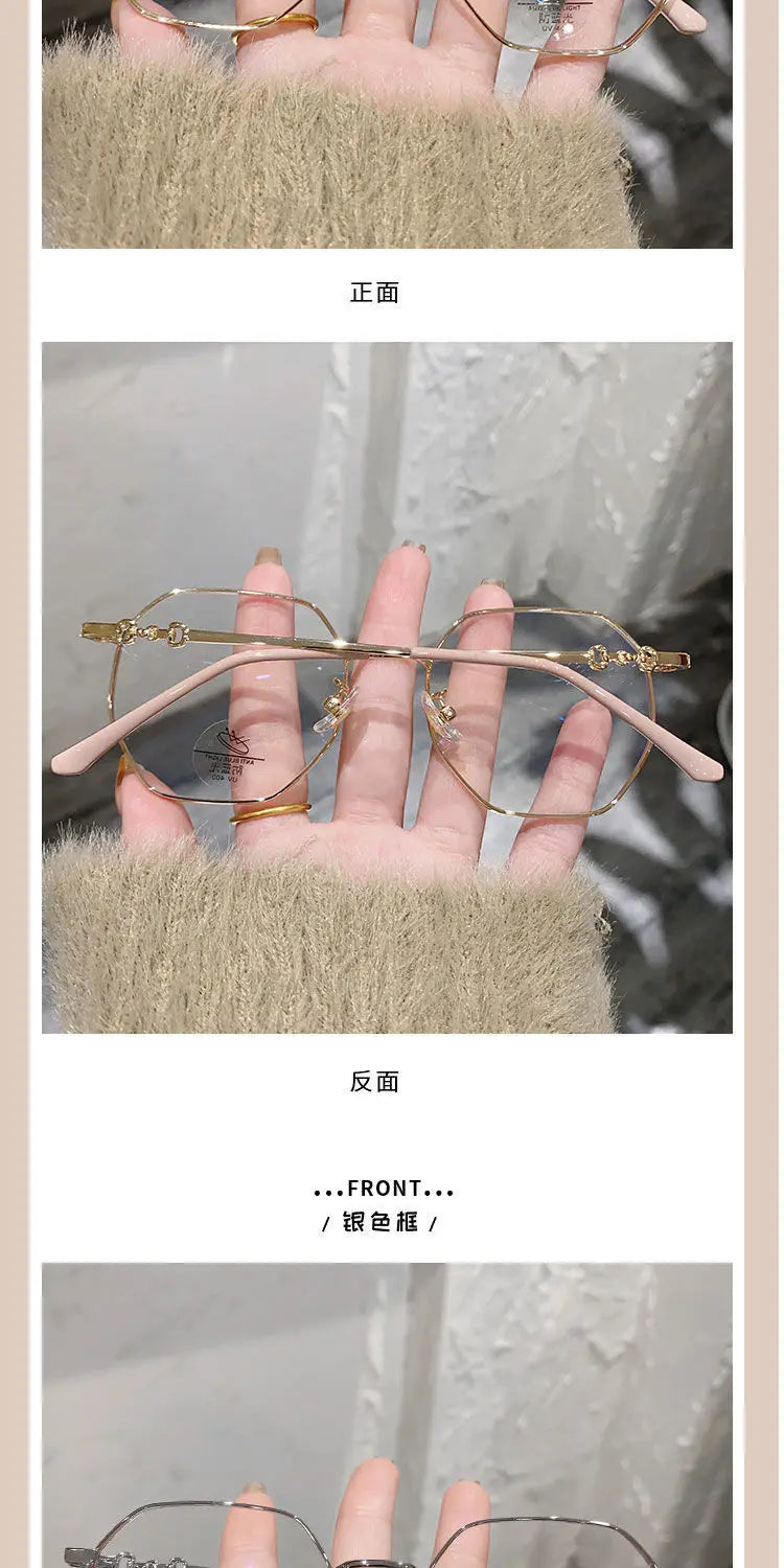 0 -0.5 ~ -6.0 Prescription Myopia Glasses Anti Blue Light Flat Glasses Polygonal Metal Frame Myopia Glasses