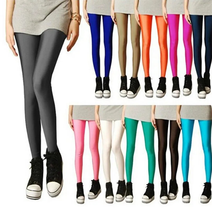 Women’s Spring Solid Color Leggings – High Stretch Candy Neon Legging Pants