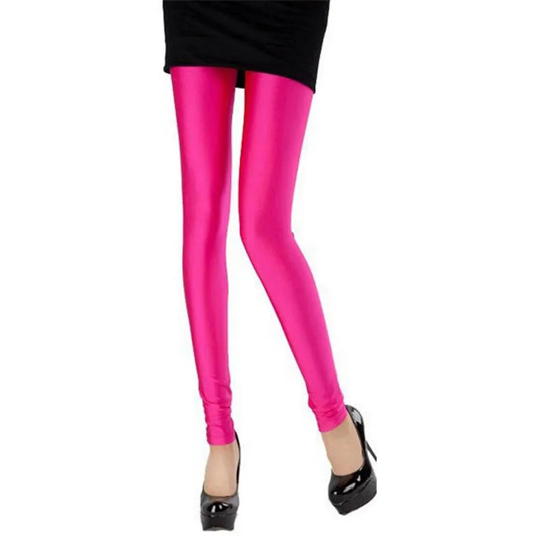 Women’s Spring Solid Color Leggings – High Stretch Candy Neon Legging Pants