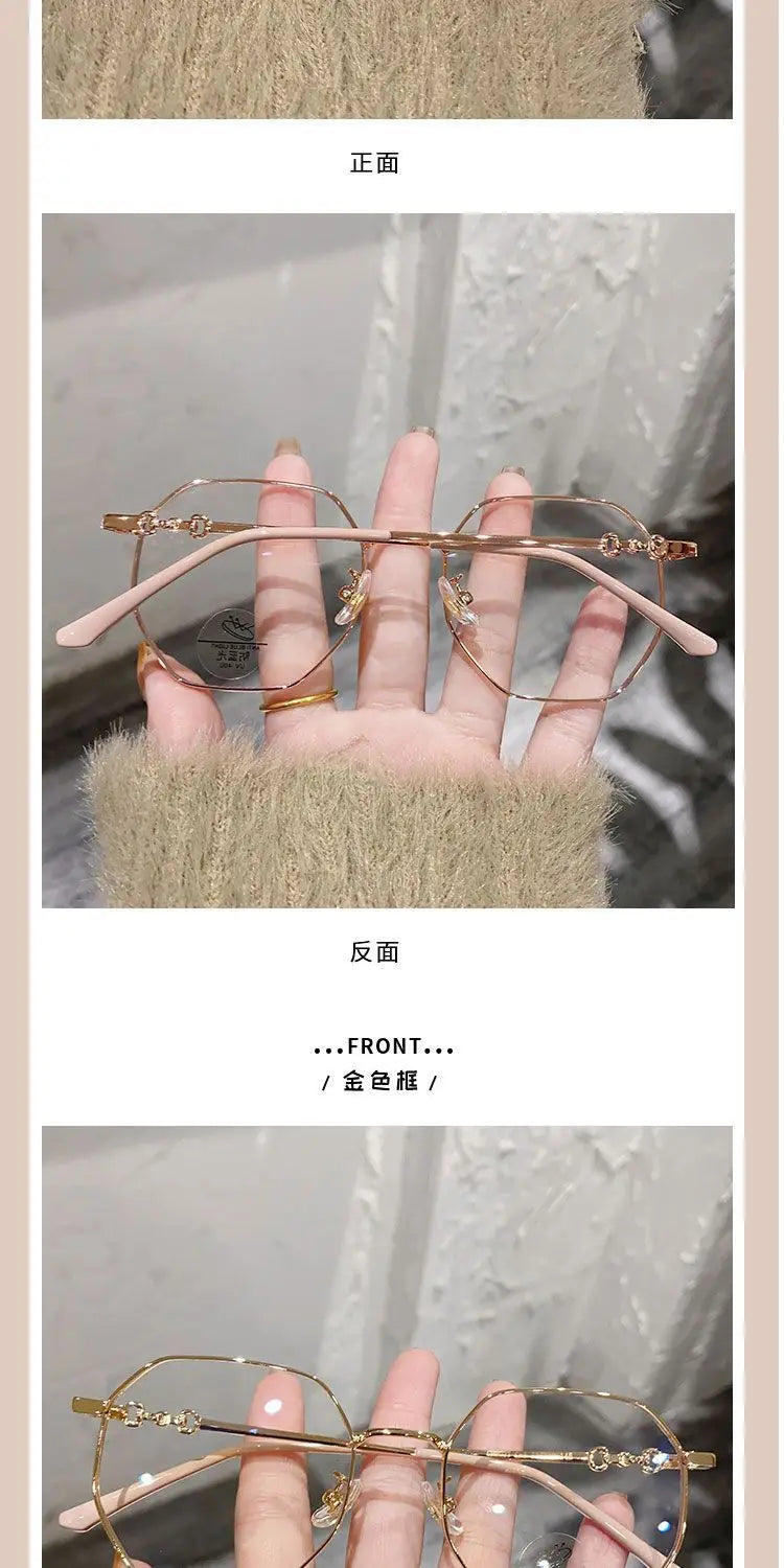 0 -0.5 ~ -6.0 Prescription Myopia Glasses Anti Blue Light Flat Glasses Polygonal Metal Frame Myopia Glasses