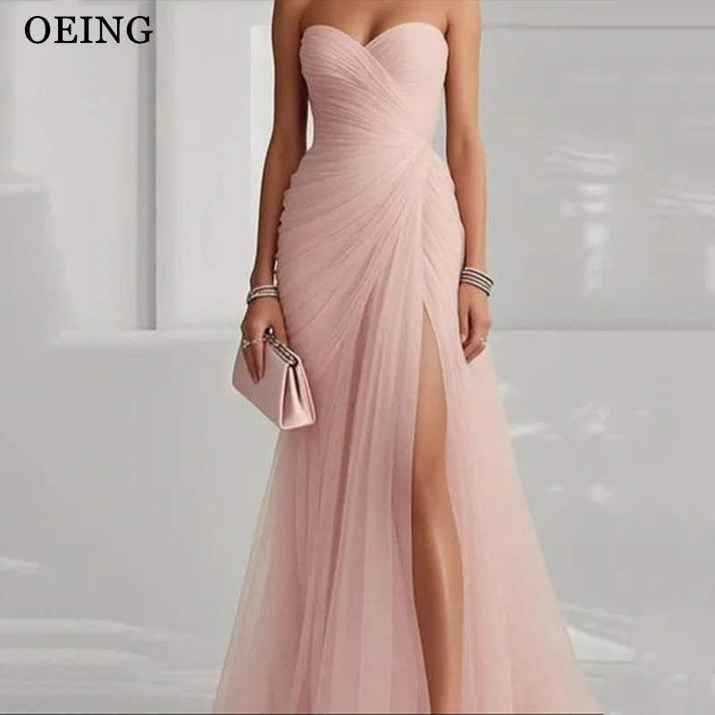 Pink Mermaid Prom Dress Slit