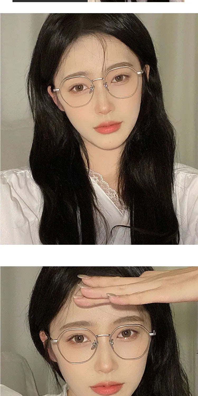 0 -0.5 ~ -6.0 Prescription Myopia Glasses Anti Blue Light Flat Glasses Polygonal Metal Frame Myopia Glasses
