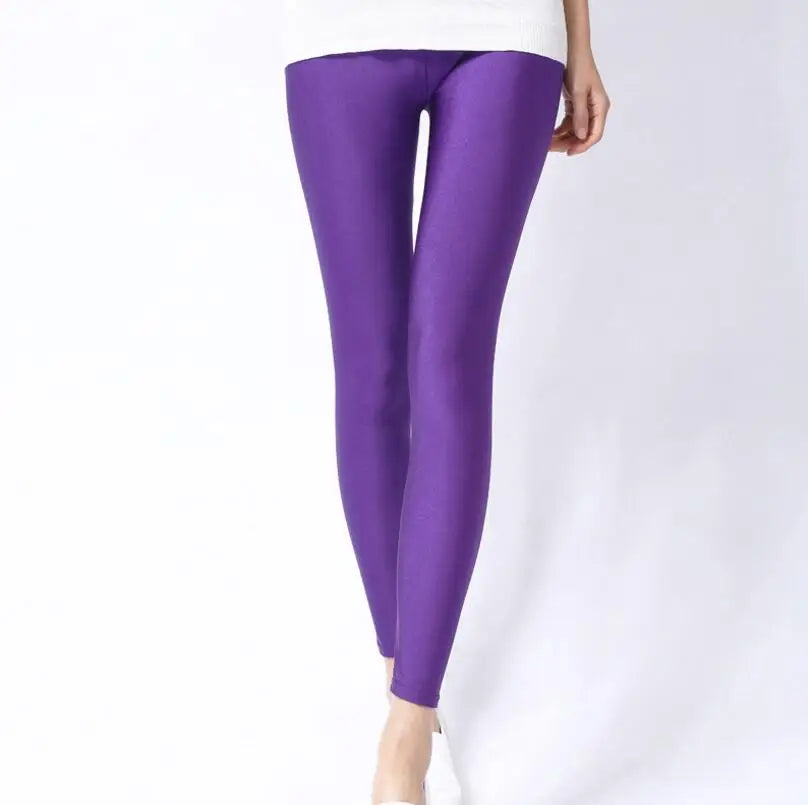 Women’s Spring Solid Color Leggings – High Stretch Candy Neon Legging Pants