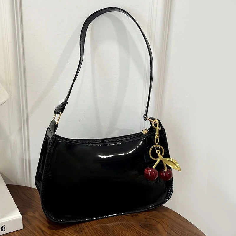 Women’s PU Leather Shoulder Bag with Cherry Pendant