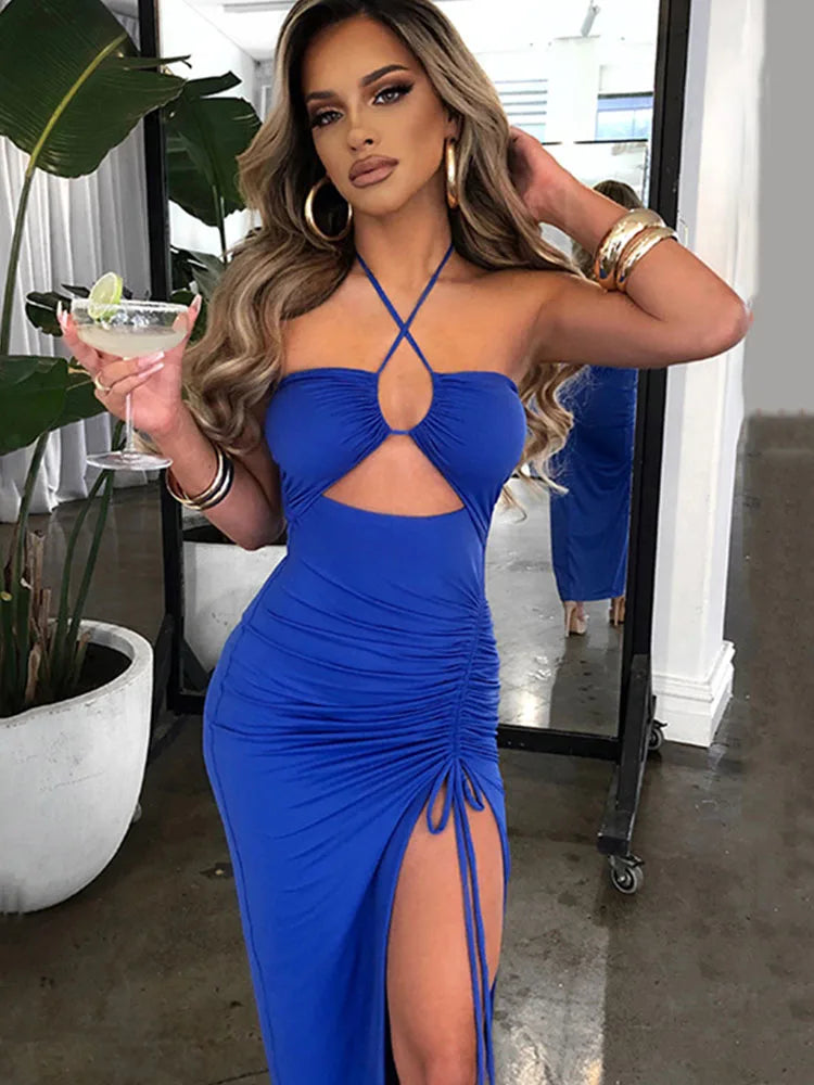 Women’s Sleeveless Sexy Backless Midi Dress – Slim Bodycon Night Club Party Dress