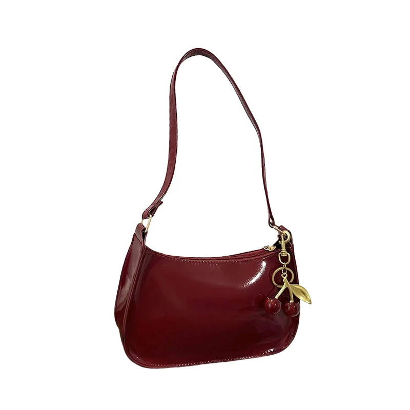 Women’s PU Leather Shoulder Bag with Cherry Pendant
