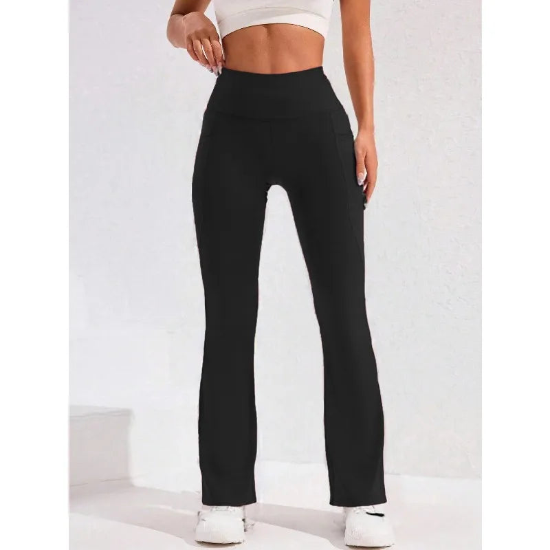 High Waist Women’s Flare Yoga Pants – Push-Up Wide Leg Leggings with Pocket