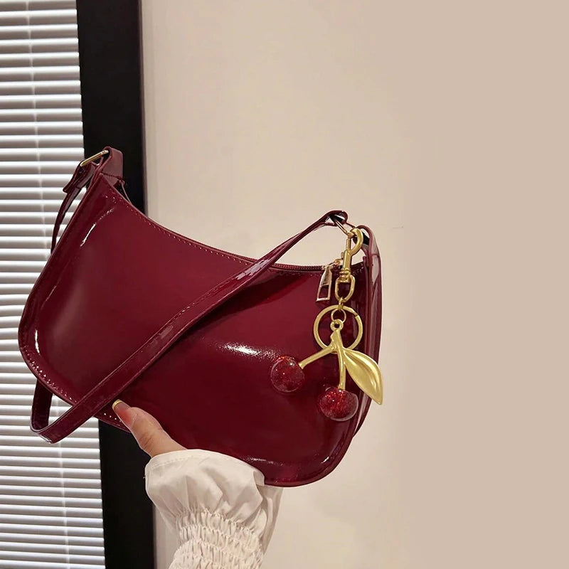 Women’s PU Leather Shoulder Bag with Cherry Pendant