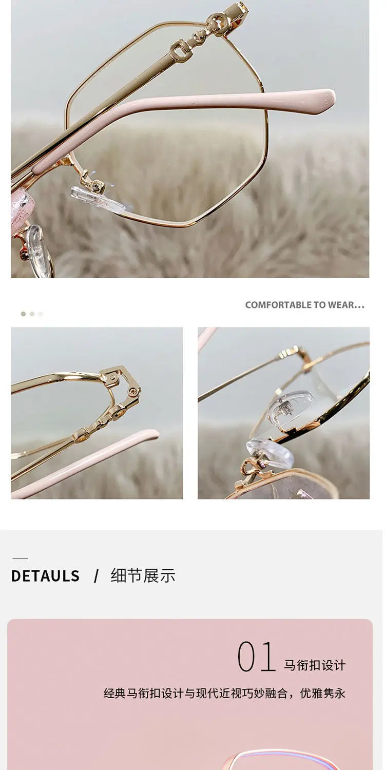 0 -0.5 ~ -6.0 Prescription Myopia Glasses Anti Blue Light Flat Glasses Polygonal Metal Frame Myopia Glasses