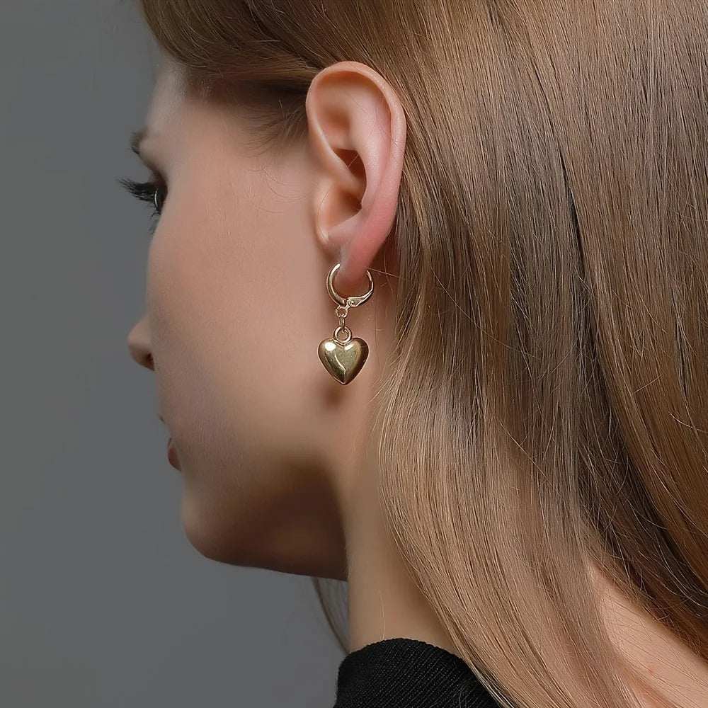 Women’s Glossy Gold Plated Heart Jewelry Set – Dangle Earrings & Necklace for Daily Wear