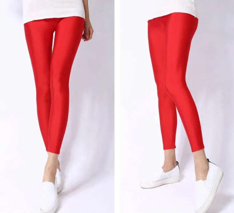 Women’s Spring Solid Color Leggings – High Stretch Candy Neon Legging Pants