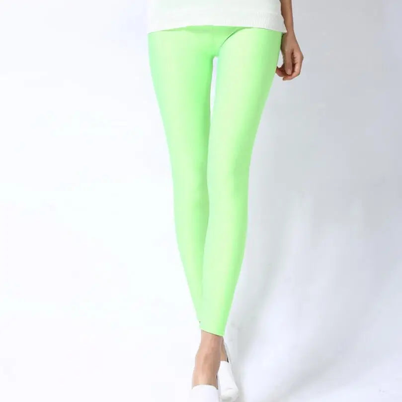 Women’s Spring Solid Color Leggings – High Stretch Candy Neon Legging Pants