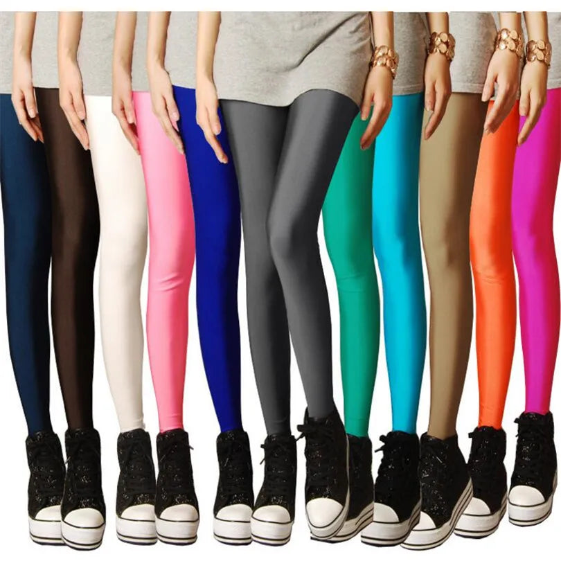 Women’s Spring Solid Color Leggings – High Stretch Candy Neon Legging Pants