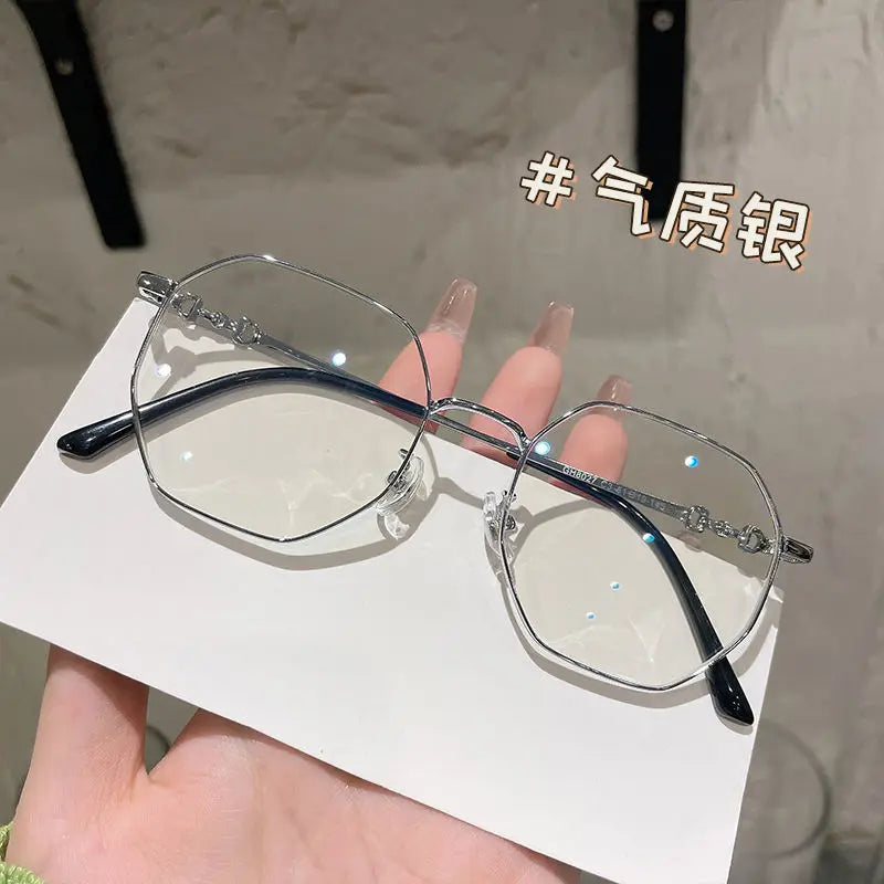 0 -0.5 ~ -6.0 Prescription Myopia Glasses Anti Blue Light Flat Glasses Polygonal Metal Frame Myopia Glasses