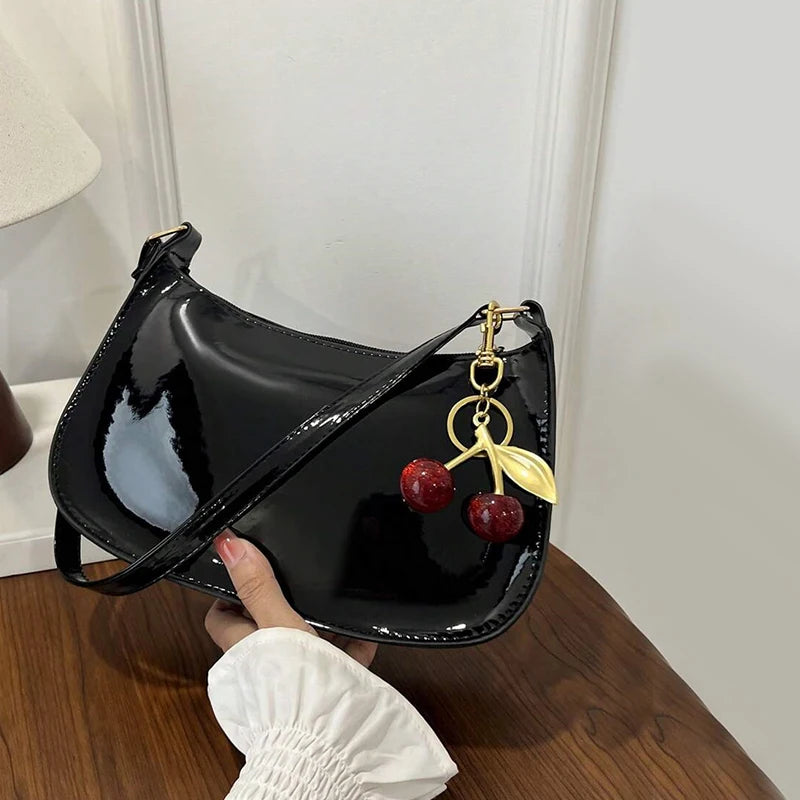 Women’s PU Leather Shoulder Bag with Cherry Pendant